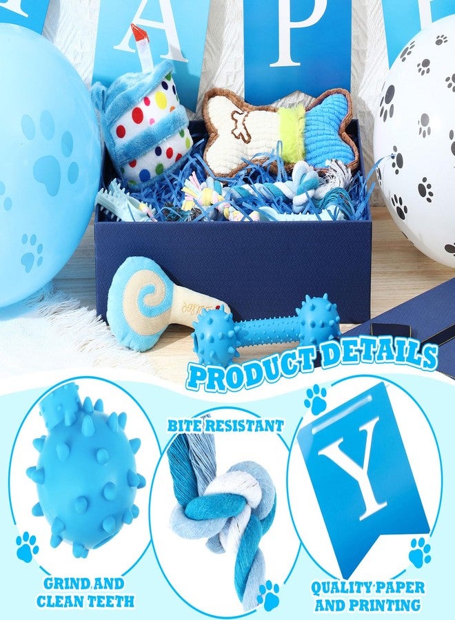 RoundFunny 23 Pcs Dog Birthday Party Supplies Set Birthday Toys Cake Teething Squeak Interactive Decorations with Box for Puppy Small Medium Dog(Blue) - Image 4